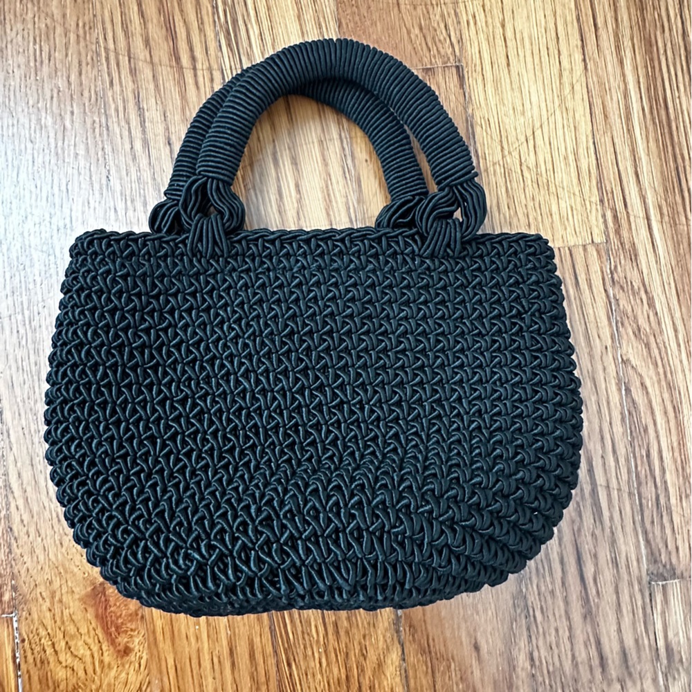 Saks Fifth Avenue Vintage Woven Mini Purse Clutch Handbag Black